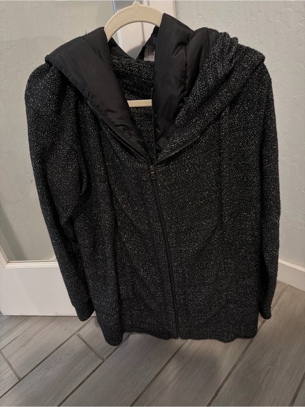 BCBGMaxAzria Black Sparkle Zip Hoodie Coat